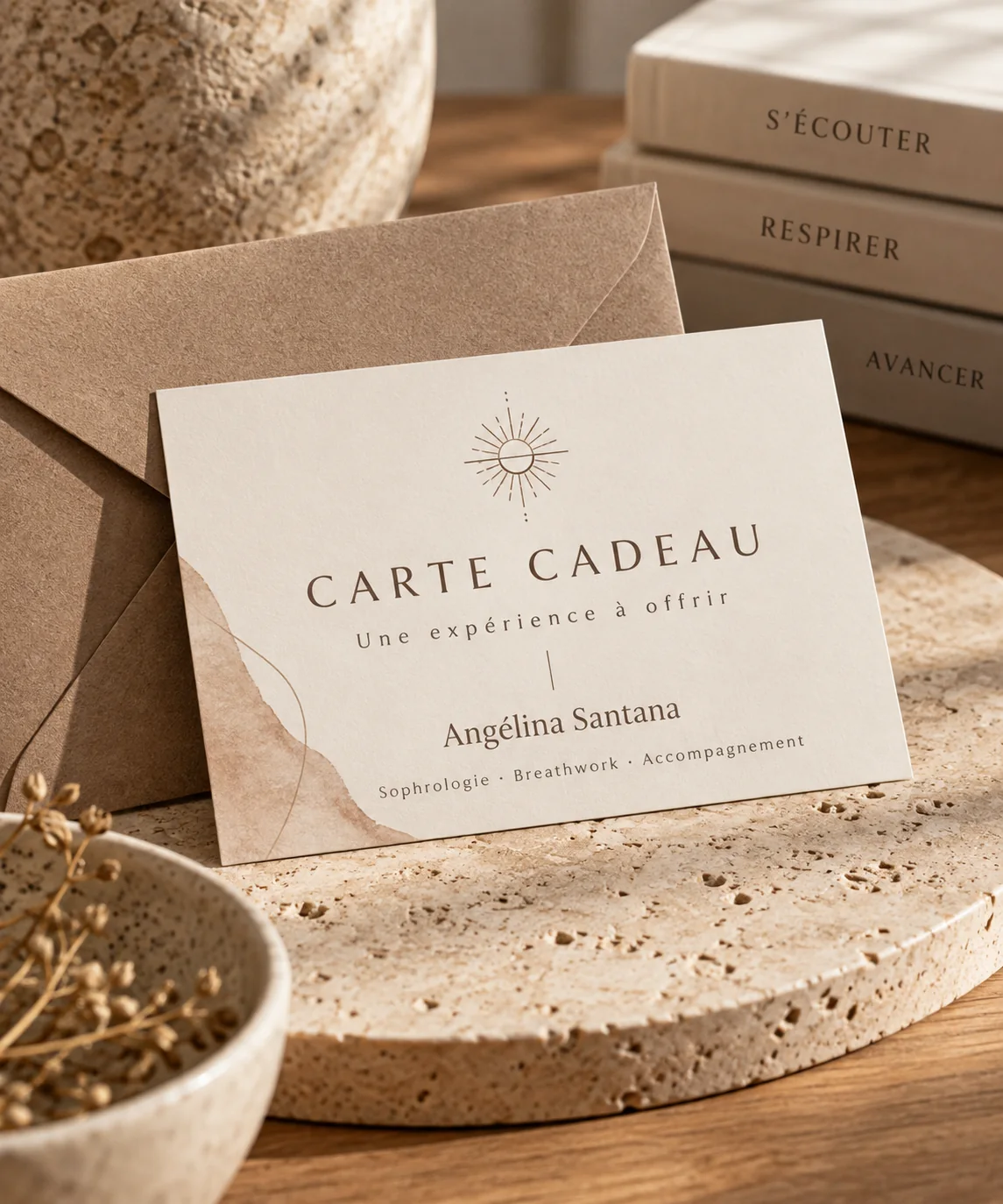 Carte cadeau pour une séance de sophrologie, un Breathwork ou un accompagnement avec Angélina Santana